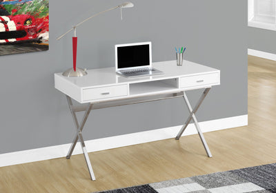 Computer Desk - 48"L / Glossy White / Chrome Metal - I 7211