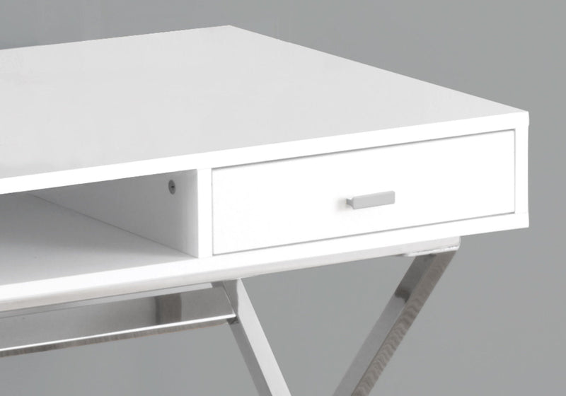 Computer Desk - 48"L / Glossy White / Chrome Metal - I 7211