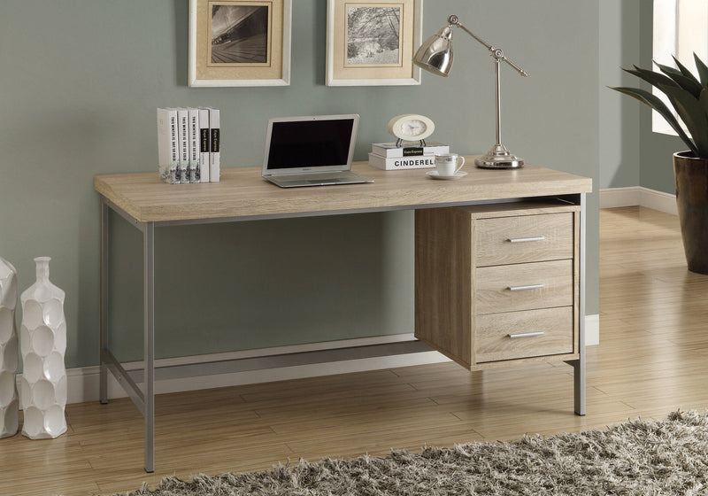 Computer Desk - 60"L / Natural With Silver Metal - I 7245