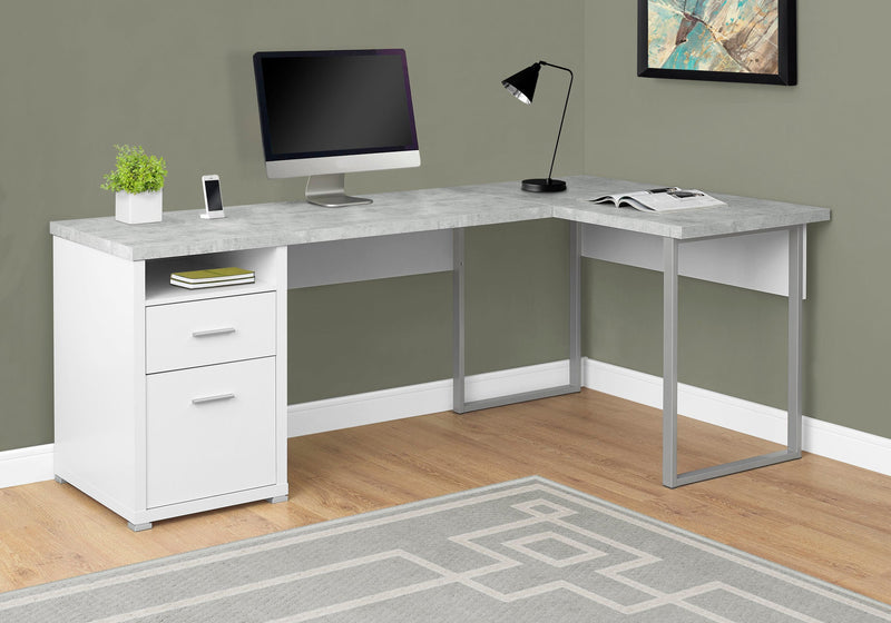 Computer Desk - 80"L White / Cement-Look Left/Right Face - I 7258