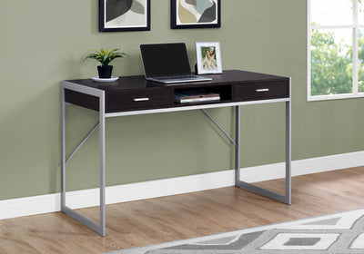 Computer Desk - 48"L / Cappuccino / Silver Metal - I 7366