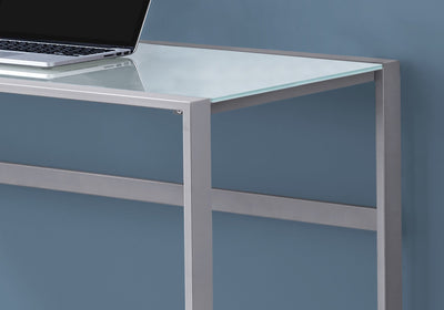 Computer Desk - 48"L / Silver Metal/ White Tempered Glass - I 7380