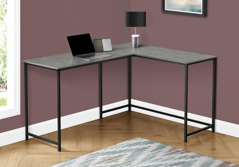 Computer Desk - 58"L/ Grey Stone-Look/ Black Metal Corner - I 7392