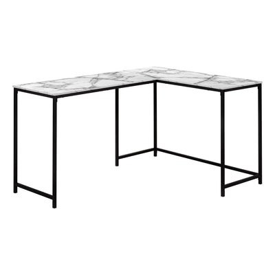 Computer Desk - 58"L / White Marble / Black Metal Corner - I 7393
