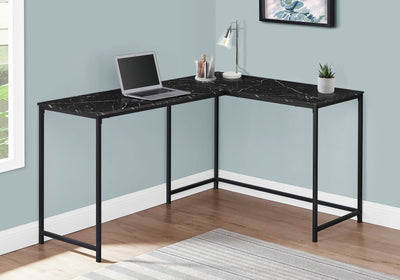 Computer Desk - 58"L / Black Marble / Black Metal Corner - I 7396