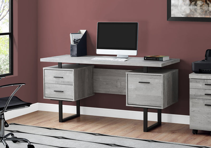 Computer Desk - 60"L / Grey Reclaimed Wood / Black Metal - I 7417