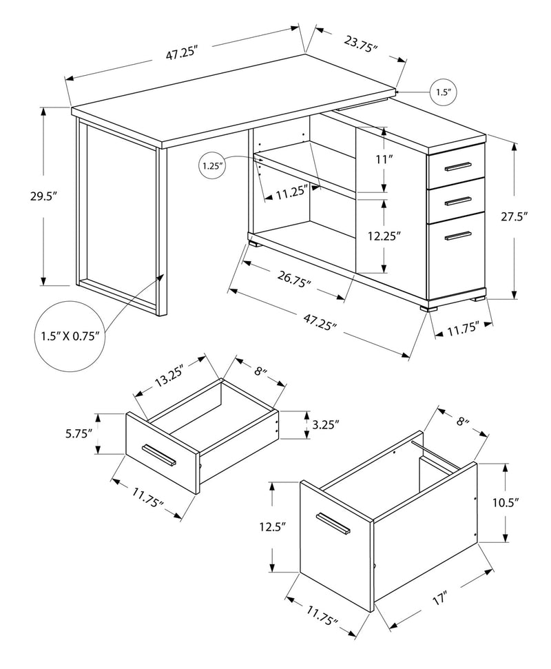 Computer Desk - Black / Grey Top Left/Right Facing Corner - I 7433