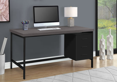 Computer Desk - 60"L / Black / Grey Top / Black Metal - I 7434