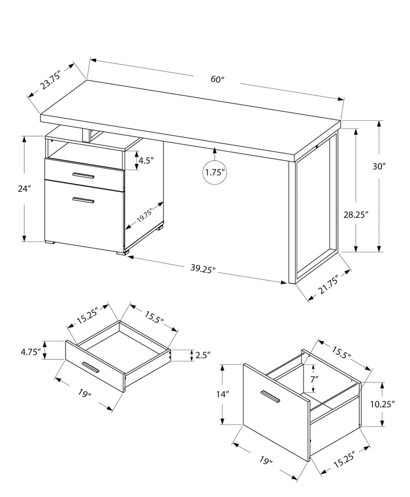 Computer Desk - 60"L / Black / Grey Top / Black Metal - I 7436