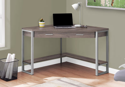 Computer Desk - 42"L / Dark Taupe Corner / Silver Metal - I 7501
