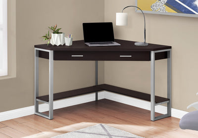Computer Desk - 42"L / Cappuccino Corner / Silver Metal - I 7502