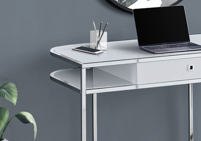 Computer Desk - 48"L / Glossy White / Chrome Metal - I 7520