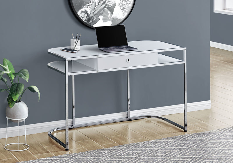 Computer Desk - 48"L / Glossy White / Chrome Metal - I 7520