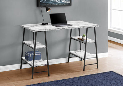 Computer Desk - 48"L / White Marble-Look / Black Metal - I 7527