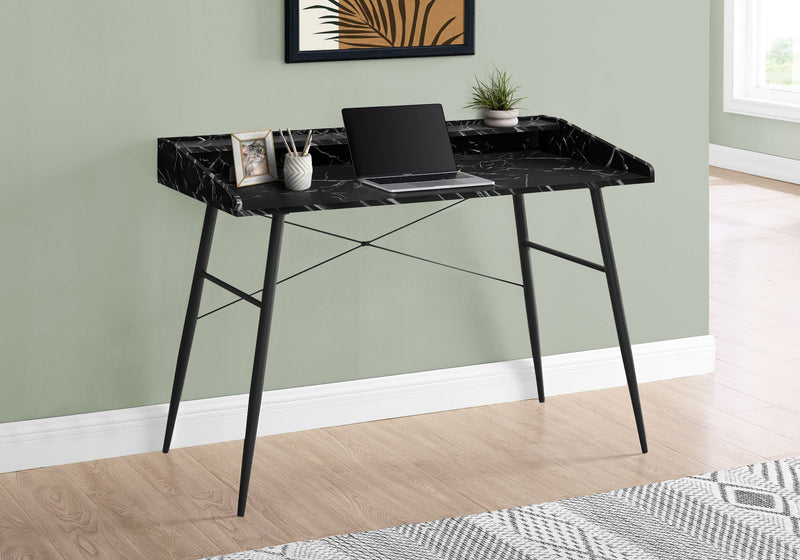 Computer Desk - 48"L / Black Marble-Look / Black Metal - I 7542