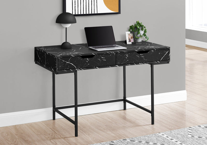 Computer Desk - 48"L / Black Marble-Look / Black Metal - I 7552