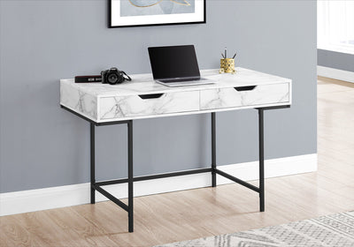 Computer Desk - 48"L / White Marble-Look / Black Metal - I 7558