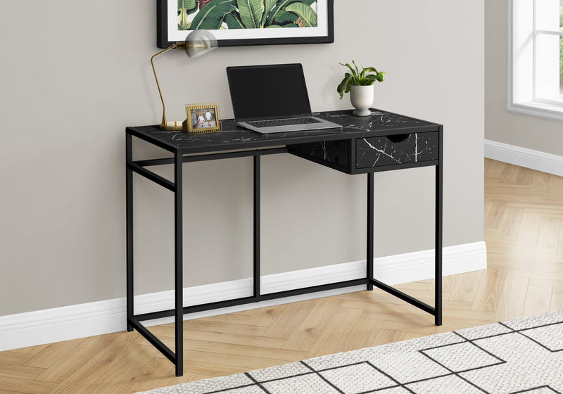 Computer Desk - 42"L / Black Marble-Look / Black Metal - I 7572