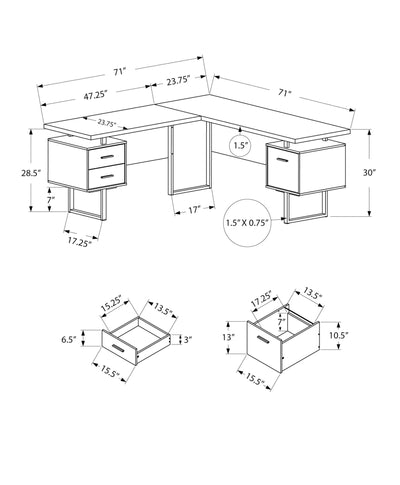 Computer Desk - 70"L / Modern Grey / Black Metal / L/R - I 7615