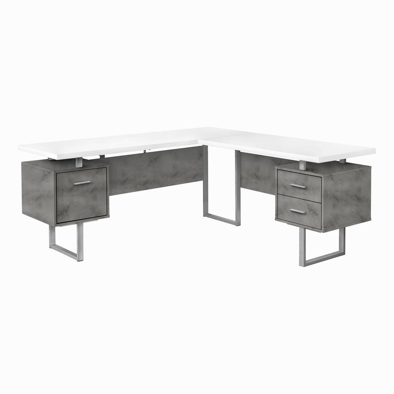 Computer Desk - 70"L / White/ Concrete/ Silver Metal/ L/R - I 7618