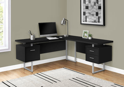 Computer Desk - 70"L / Black / Silver Metal / L/R Face - I 7619