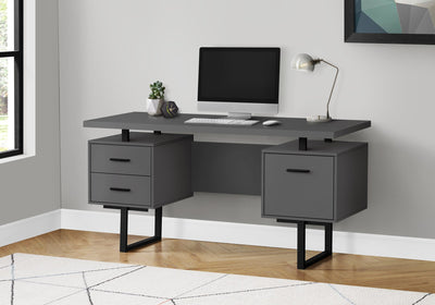 Computer Desk - 60"L / Modern Grey / Black Metal - I 7630
