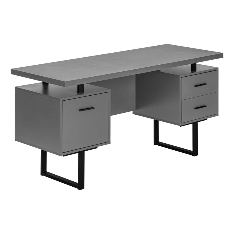 Computer Desk - 60"L / Modern Grey / Black Metal - I 7630