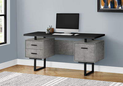 Computer Desk - 60"L / Black/Grey Concrete/ Silver Metal - I 7632