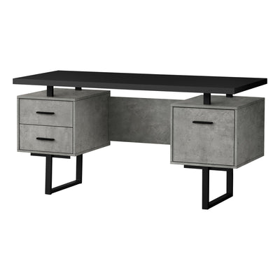Computer Desk - 60"L / Black/Grey Concrete/ Silver Metal - I 7632