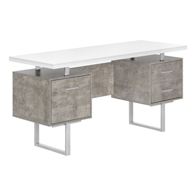 Computer Desk - 60"L / White/ Grey Concrete/ Silver Metal - I 7633