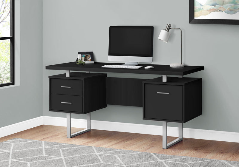Computer Desk - 60"L / Black / Silver Metal - I 7634