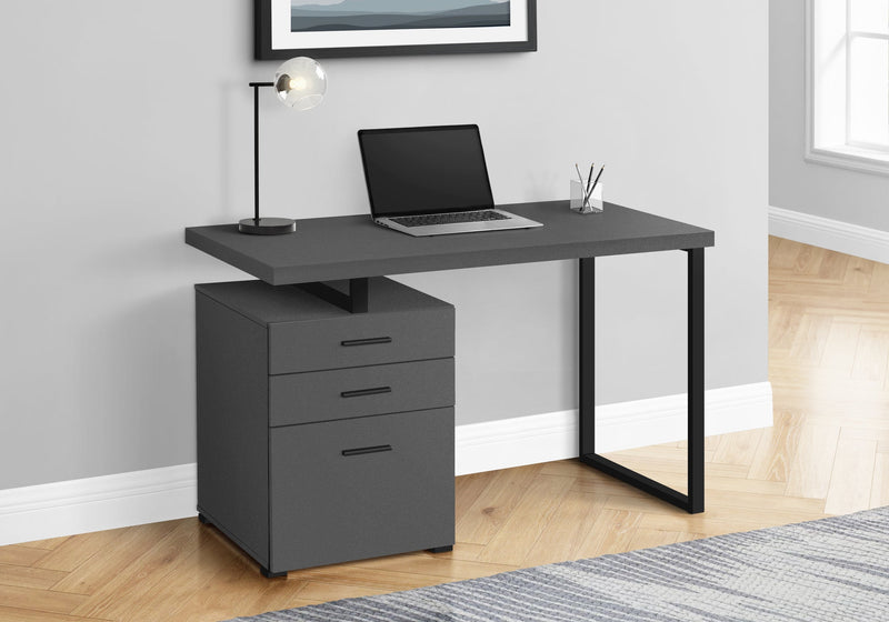 Computer Desk - 48"L / Modern Grey / Black Metal / L/R - I 7645