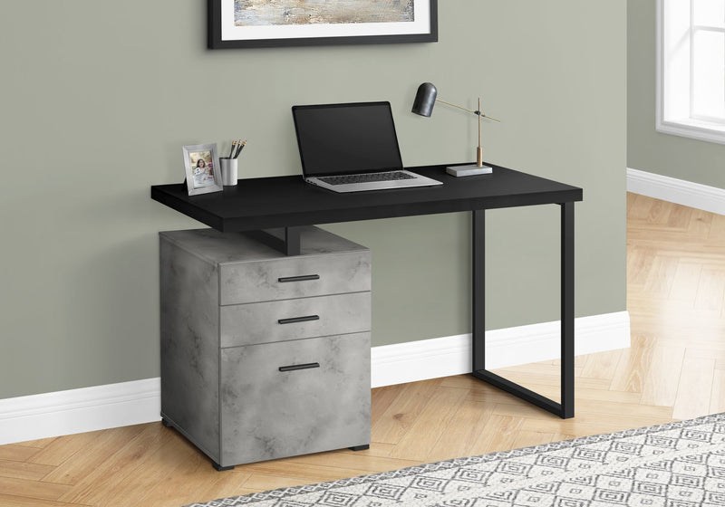 Computer Desk - 48"L / Black/ Concrete/ Black Metal / L/R - I 7647