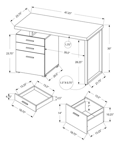 Computer Desk - 48"L / White/ Concrete/ Silver Metal/ L/R - I 7648