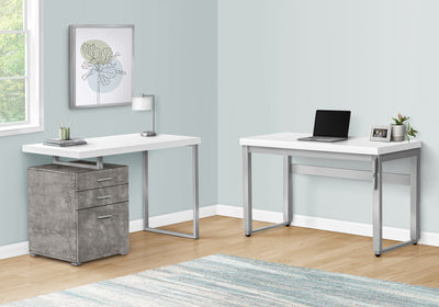 Computer Desk - 48"L / White / Adj.Height/ Silver Metal - I 7683