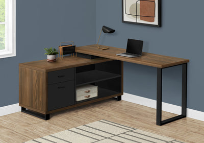 Computer Desk - 72"L Walnut / Black Executive Corner - I 7711
