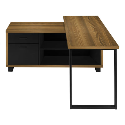 Computer Desk - 72"L Walnut / Black Executive Corner - I 7711