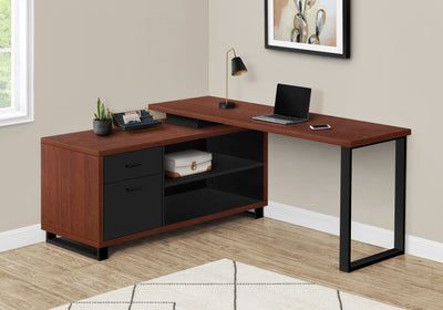 Computer Desk - 72"L Cherry / Black Executive Corner - I 7713