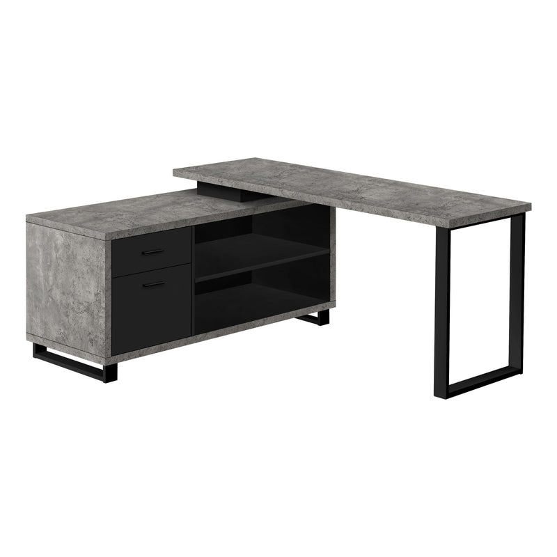 Computer Desk - 72"L Grey Concrete/Black Executive Corner - I 7714