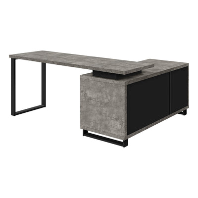 Computer Desk - 72"L Grey Concrete/Black Executive Corner - I 7714
