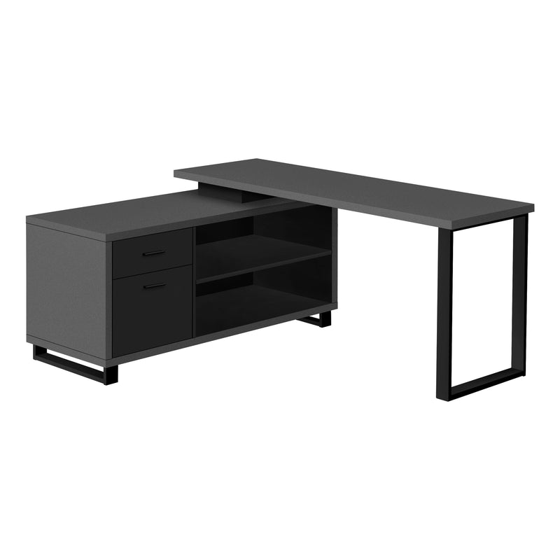 Computer Desk - 72"L Modern Grey / Black Executive Corner - I 7715