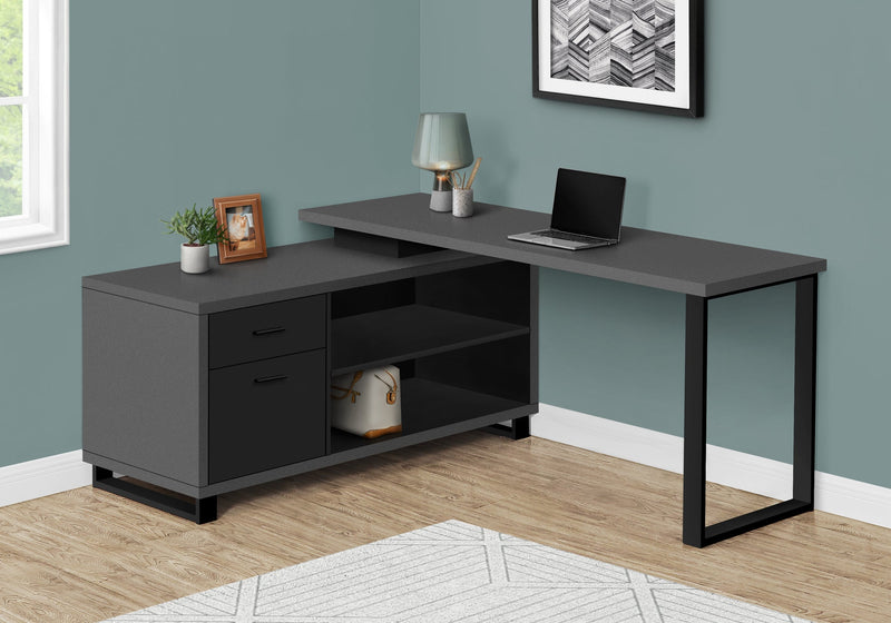 Computer Desk - 72"L Modern Grey / Black Executive Corner - I 7715