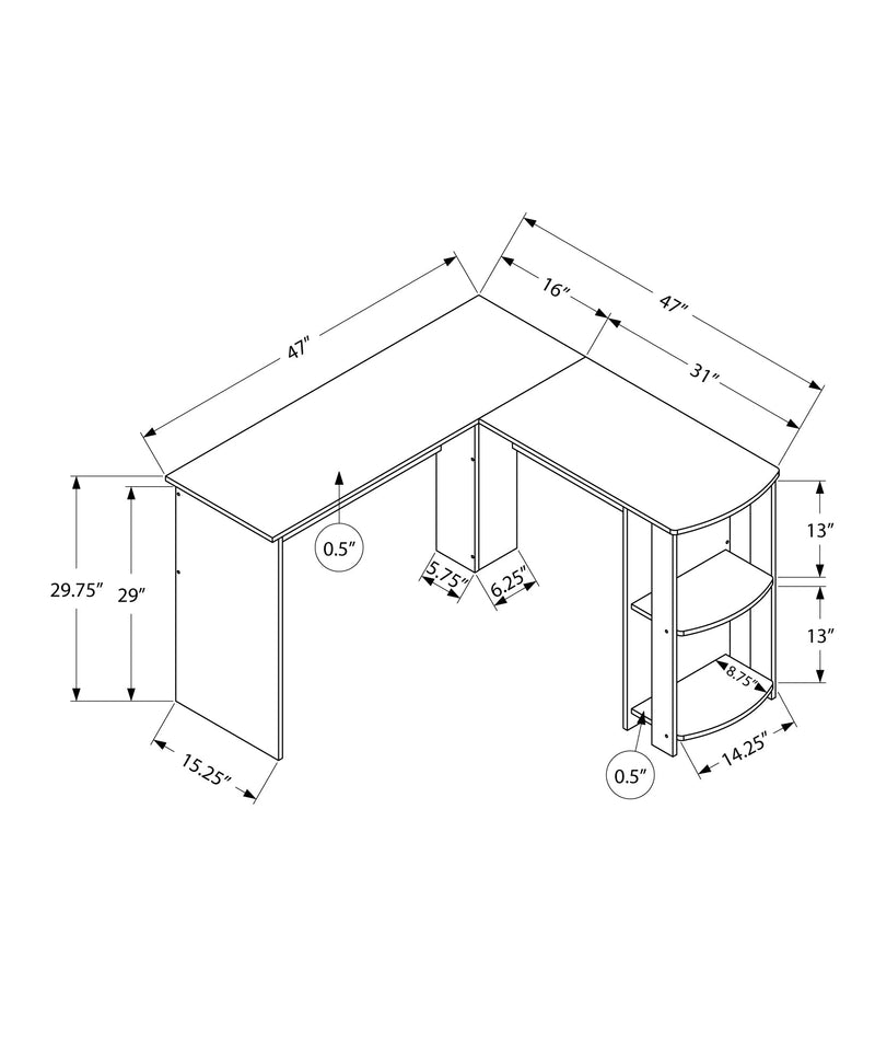 Computer Desk - Industrial Grey L-Shaped Corner/2 Shelves - I 7720