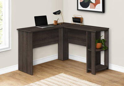 Computer Desk - Brown Oak L-Shaped Corner / 2 Shelves - I 7722