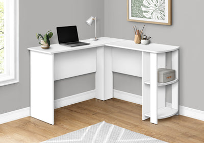Computer Desk - White L-Shaped Corner / 2 Shelves - I 7723