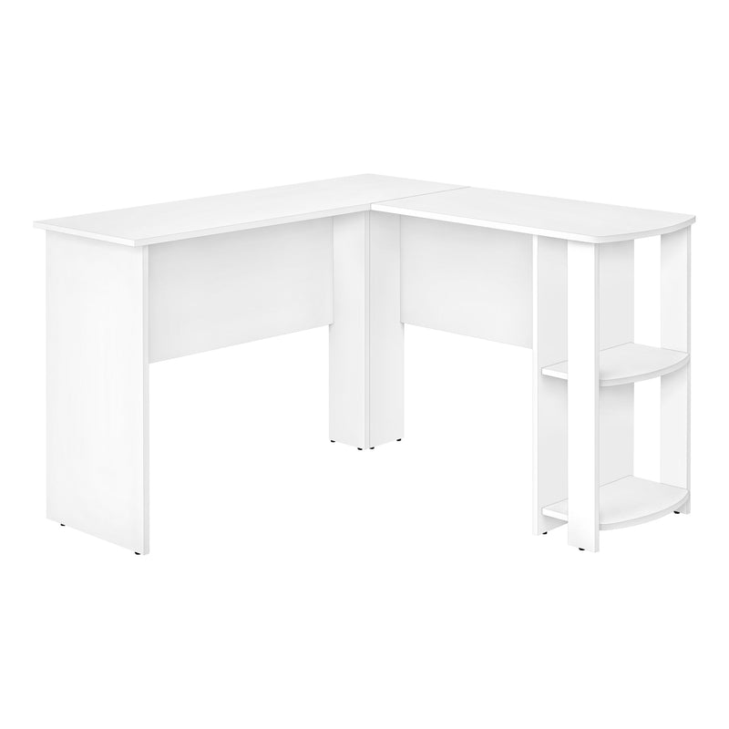 Computer Desk - White L-Shaped Corner / 2 Shelves - I 7723