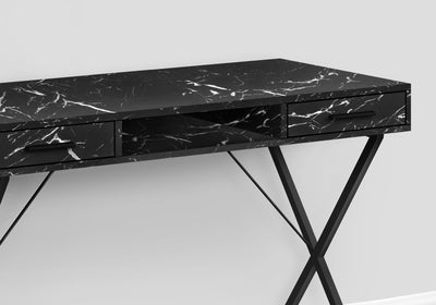 Computer Desk - 42"L / Black Marble / Black Metal - I 7793