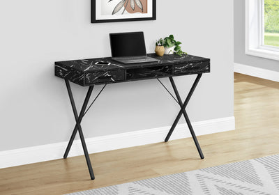 Computer Desk - 42"L / Black Marble / Black Metal - I 7793