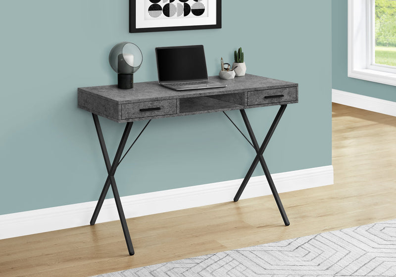 Computer Desk - 42"L / Grey Stone-Look / Black Metal - I 7795