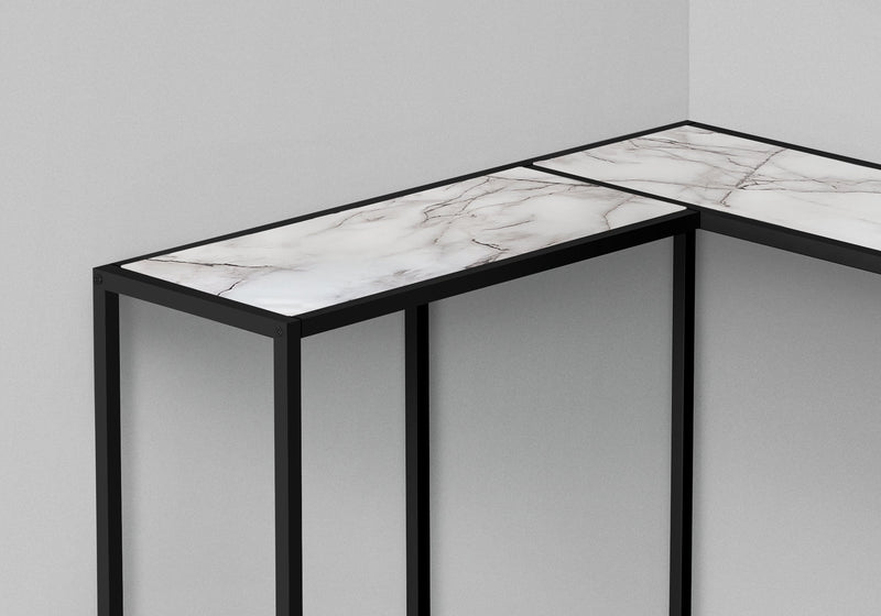 Accent Table - 36"L / White Marble / Black Corner Console - I 2159